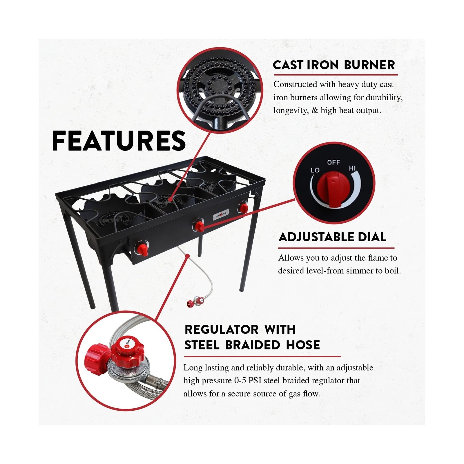 Gas One Outdoor Triple High pressure Burner with Stand Stove Propane Gas Cook…