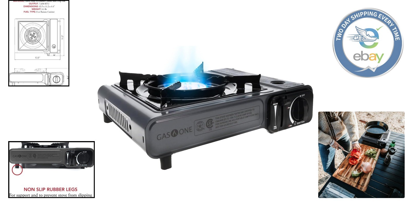Compact Portable Butane Camping Stove 7650 BTU with Automatic Ignition & Case