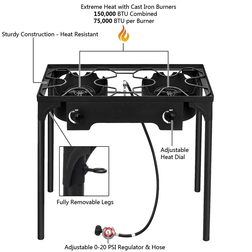 Hot 150000 BTU Propane Stove 2 Burner Gas Outdoor Portable Camping BBQ Grill US