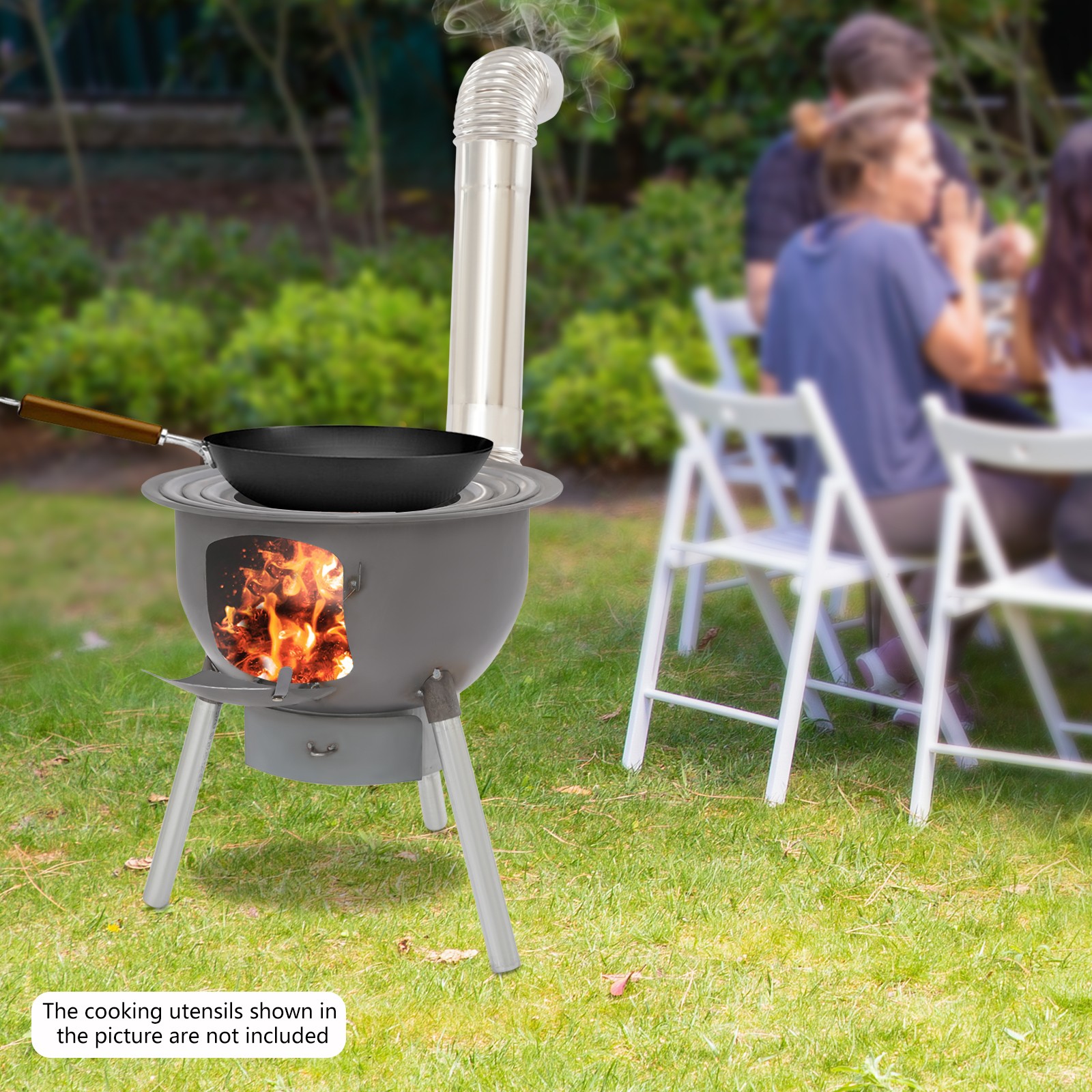 Wood Stove Portable Camping Wood Burning Stove with Chimney Pipe BBQ Stove New！
