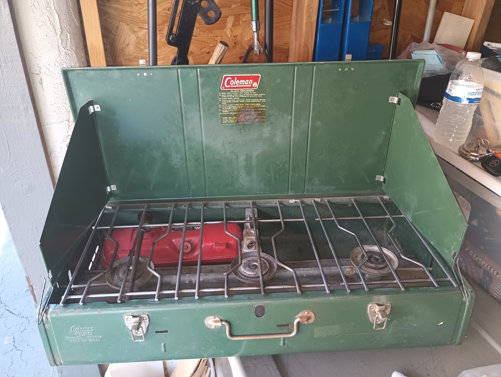 Vintage COLEMAN 426D CAMP STOVE 60s 3 Burner Green Made USA Wichita